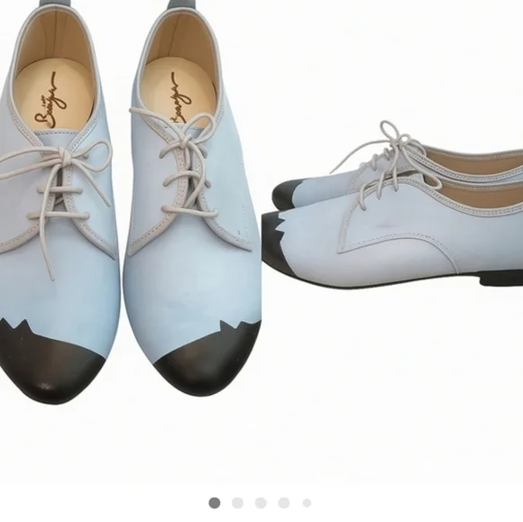 Banji Blue Black Toe Leather Lace Up Oxfords Size 38 US 7.5 Artsy Avant Garde - Picture 2 of 8